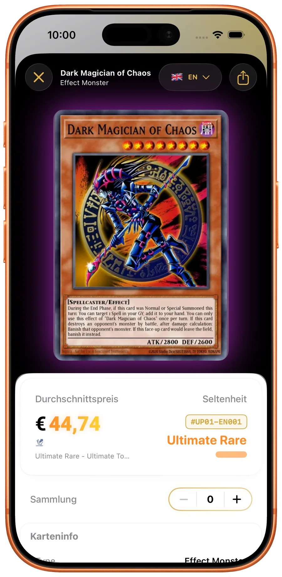 Yu-Gi-Oh!-Kartendetails mit Druck, Seltenheit und Marktpreis