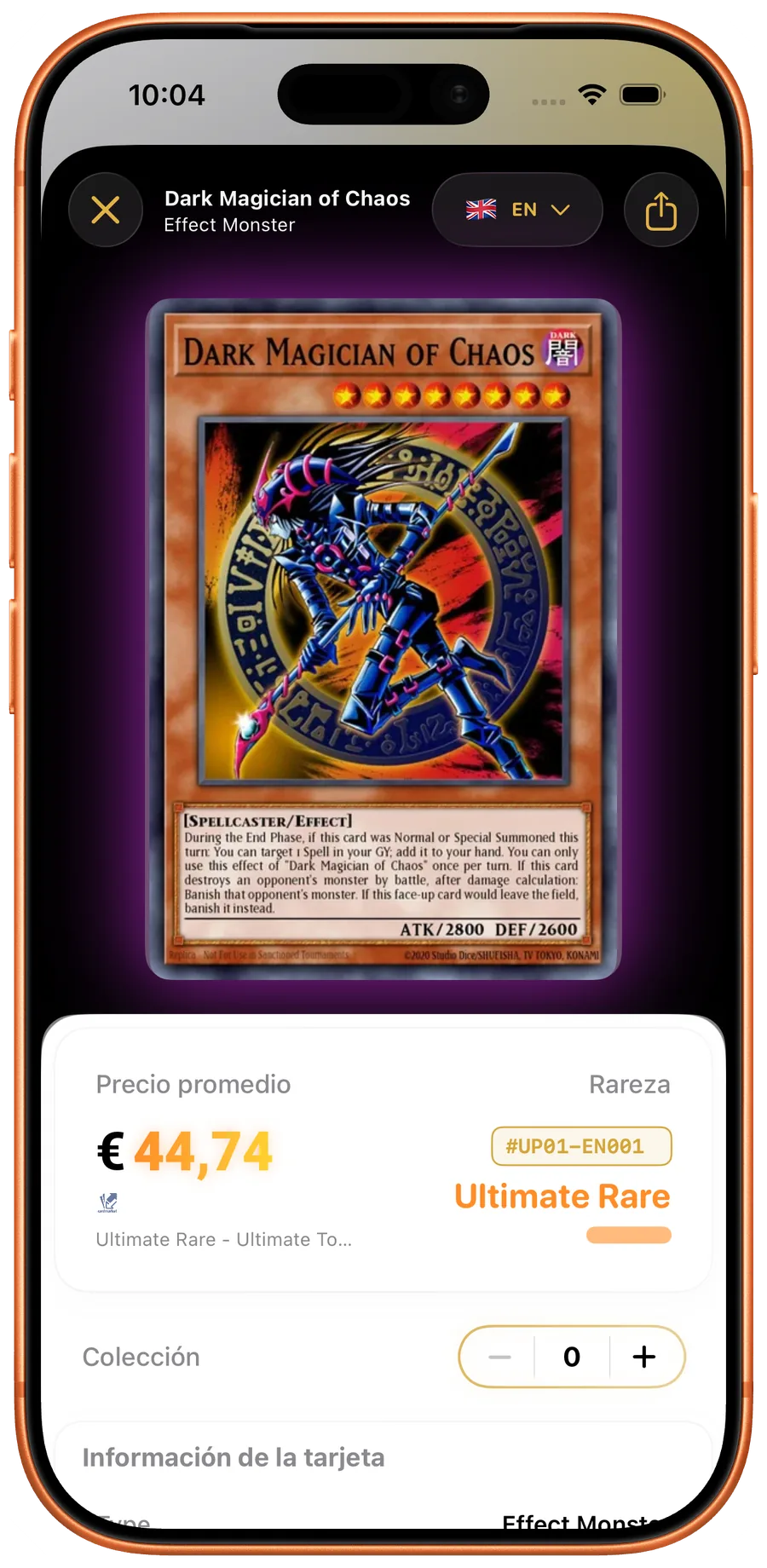 Detalles de carta Yu-Gi-Oh! con impresion, rareza y precio de mercado