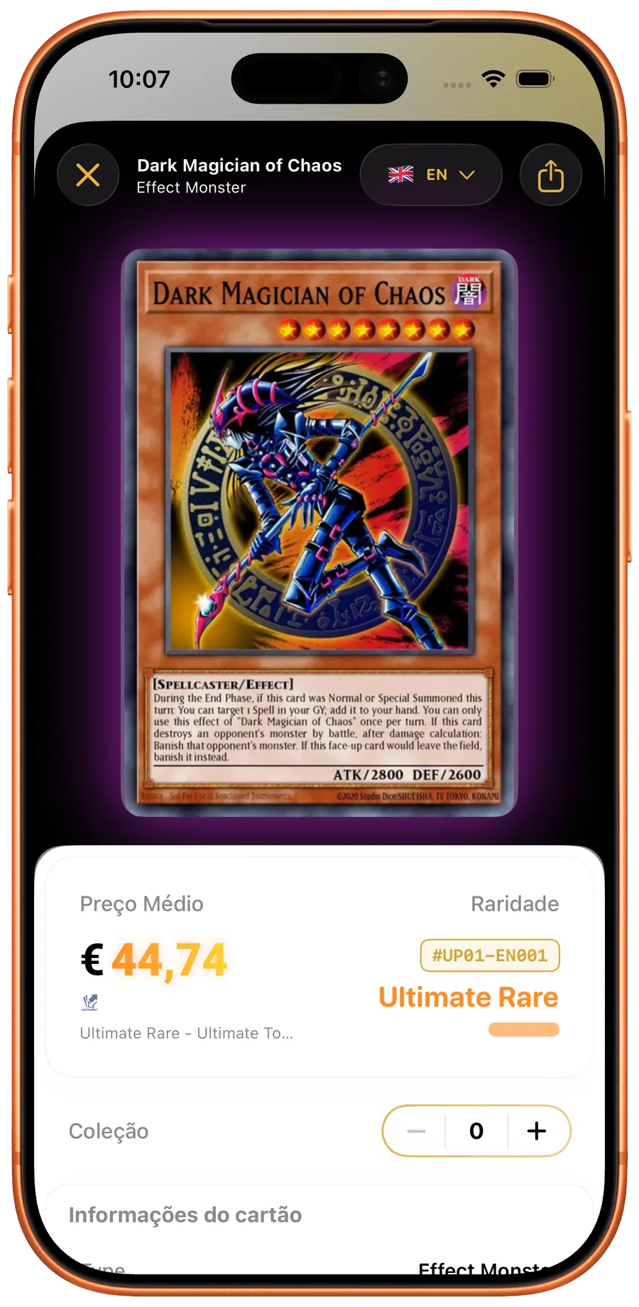 Detalhes da carta Yu-Gi-Oh! com edicao, raridade e preco de mercado