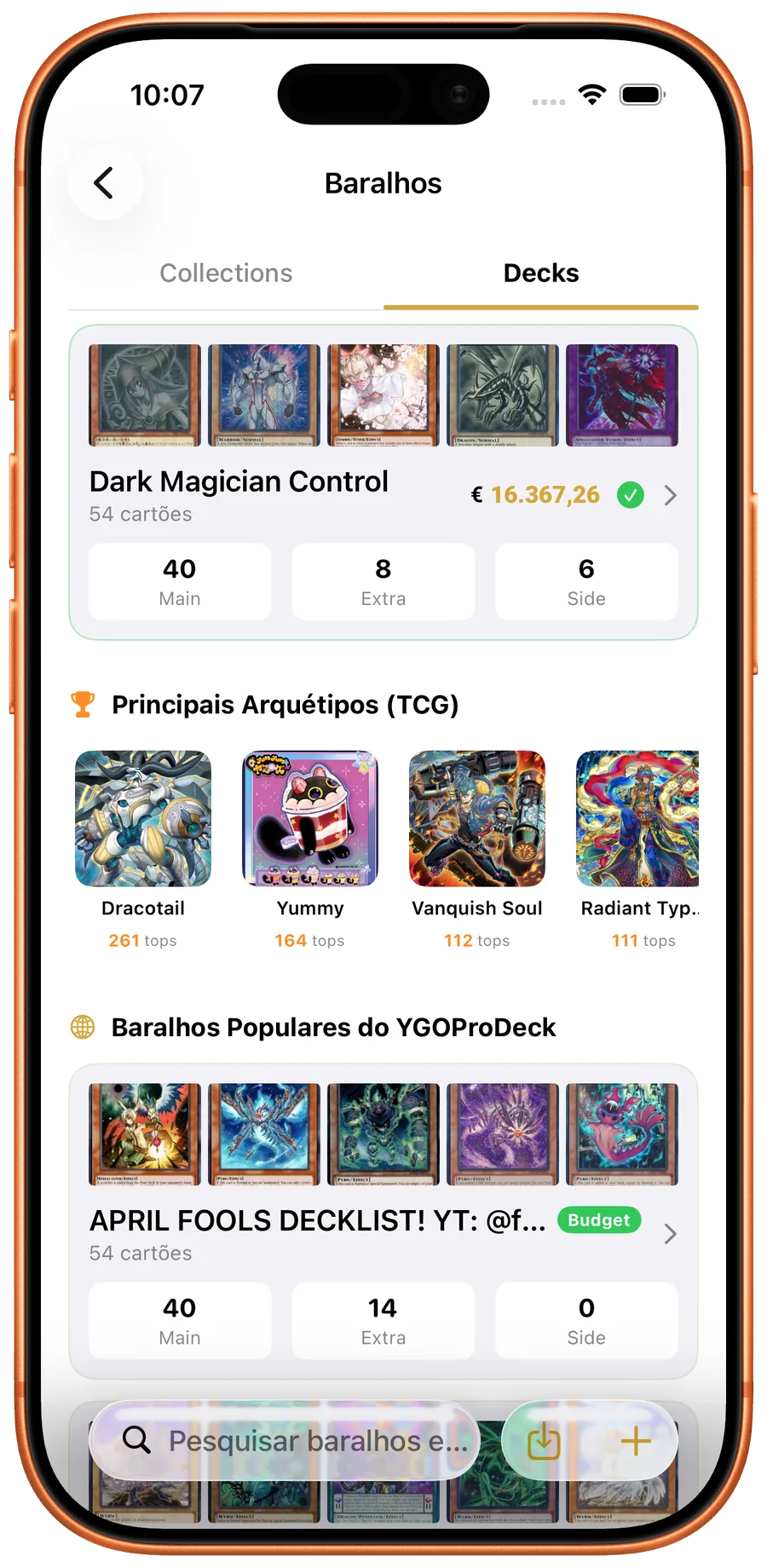 Lista de decks Yu-Gi-Oh! com arquetipos, quantidades e valores